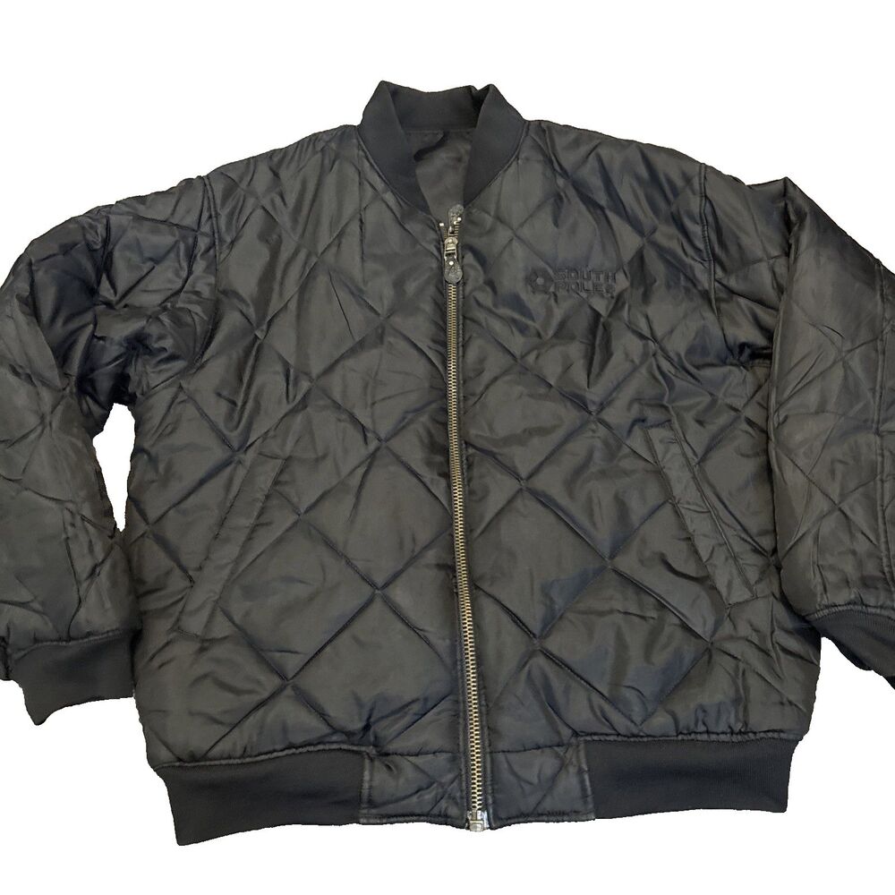 Southpole Mens XL Black Reversible Coat VTG Y2K Quilted Bomber Zip Jacket